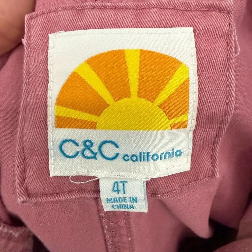 C&C California Girls Anorak Jacket Sz 4T Pink Canvas Hooded Lightweight Utility